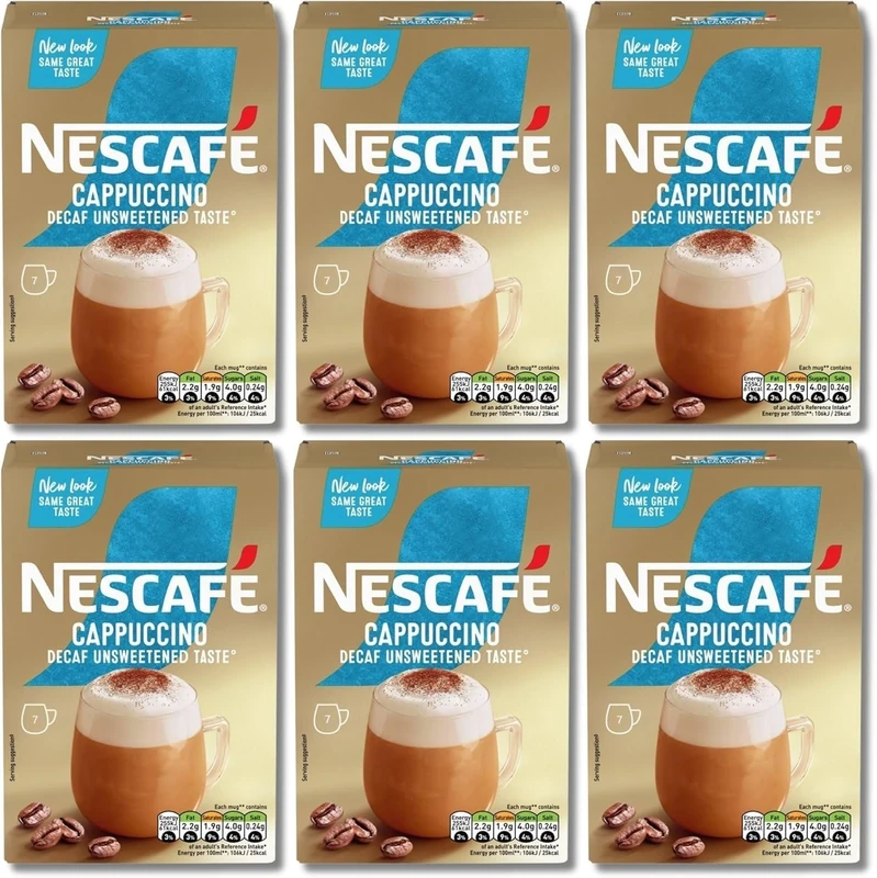 NESCAFÉ Cappuccino Decaffeinated Unsweetened Coffee Sachets x7 (Pack of 6, Total 42 Decaf Sachets)