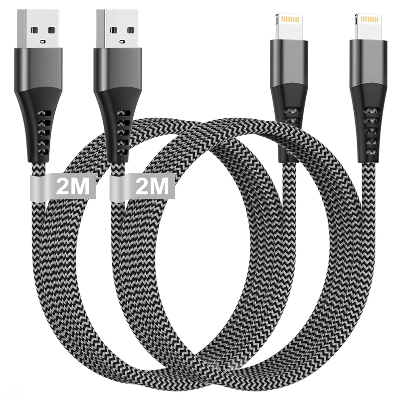iPhone Charger Cable 2M 2Pack[Apple MFi Certified], USB to Lightning Cable 2M Nylon iPhone Cables Fast Charging for Apple iPhone 14 13 12 Pro Max XR XS 8 7 6 5 SE iPad