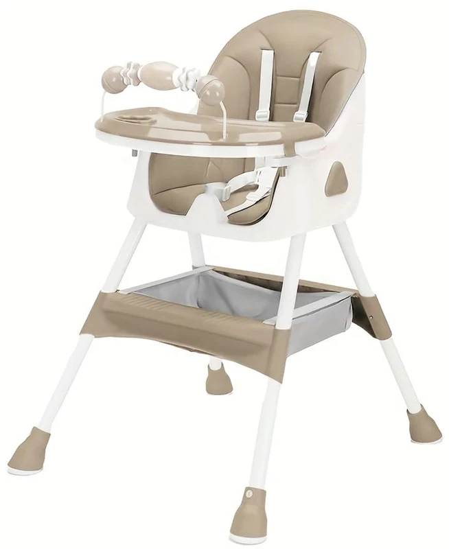 UBRAVOO 3-in-1 Baby HighChair, Foldable Portable Baby Dining Chairs Eat & Play Convertible High Chair with Double-Layer Dinner Plate and Toy Rack (Khaki)