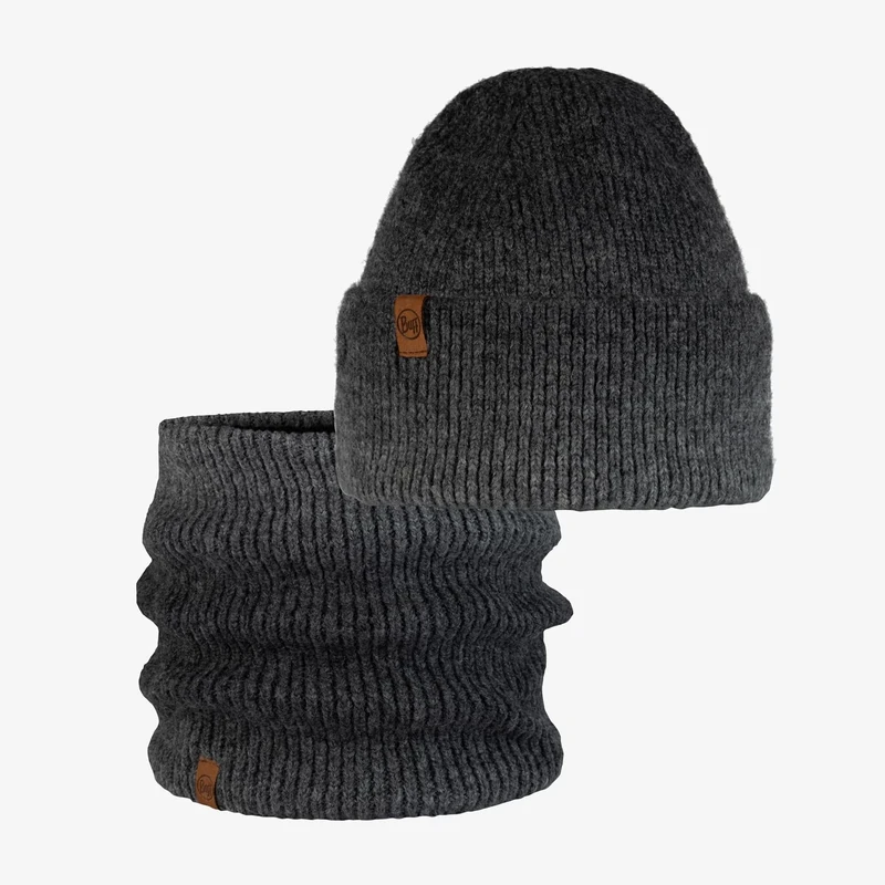 Buff® Bundle of Knitted Hat Marin Graphite Black with Knitted with Fleece Neckwarmer Marin Graphite Black One Size Adult