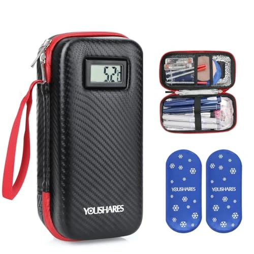 YOUSHARES Insuline Insulated Bag, Insulated Travel Travel Bag with 2 Ice Packs for Diabetics, Black_h3, Modern