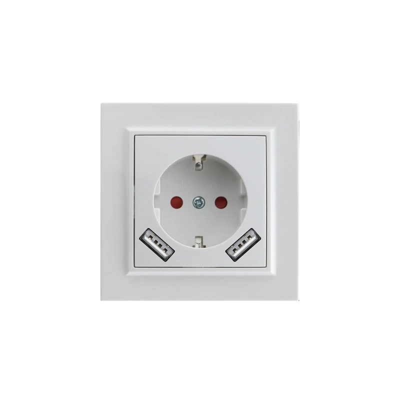 Schuko White Recessed Plug with Double USB - Fast Charging for Mobile Devices and Electrical Connection in Tight Spaces.