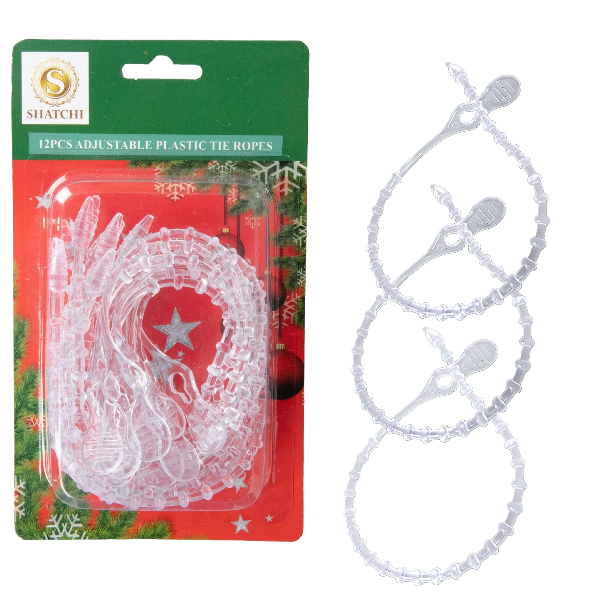 12Pcs Clear Adjustable Reusable Cable Ties 300mm –Cable Ropes for Garlands Christmas Tree Decorations – Ideal for DIY, Organizing Cables, Lighting Wires