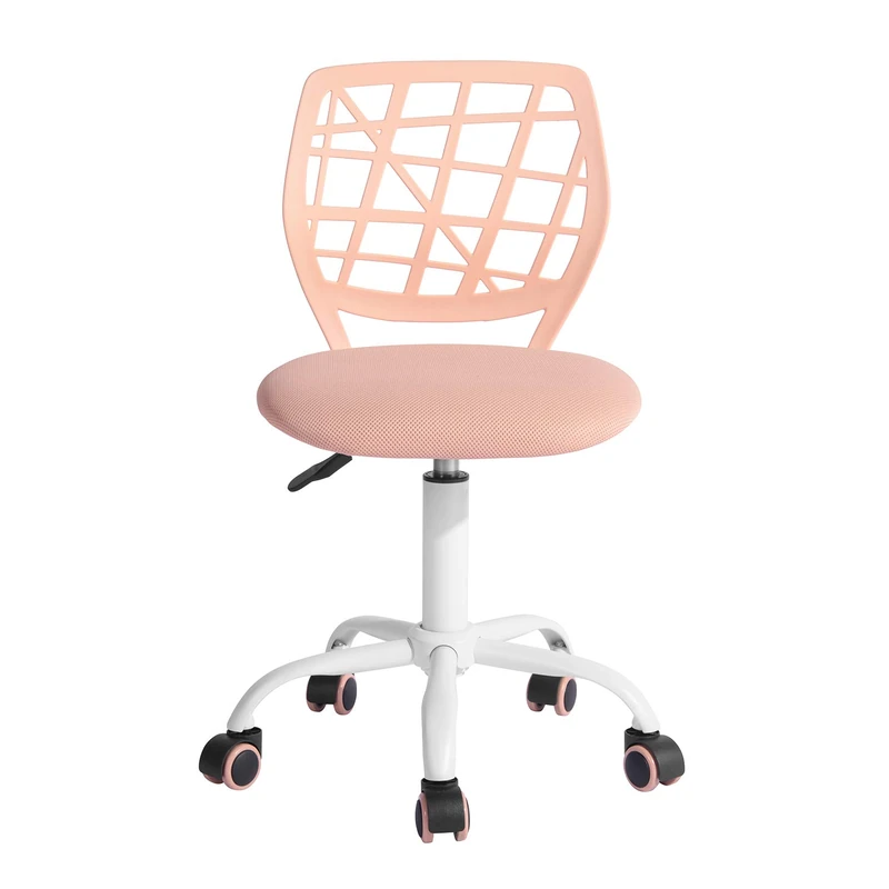 FurnitureR Gaming Children, Office, Gamer, Desk Chair, Ergonomic Modern Design, Armless, Seat Height Adjustment, Rubber Wheels, Peach Pink, Polypropylene, Candy