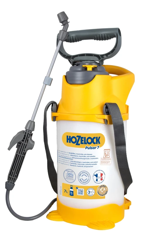 HOZELOCK - Pulsar 7 Select Pressure Sprayer, 7L Capacity, Adjustable Nozzle (Jet to Mist), 30cm Aluminium Lance, Comfortable 2-Handed Pump Handle, Eco-Friendly Anti-Theft Packaging