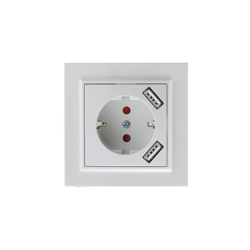 Schuko Dual USB Type F Socket - White - Ideal for Charging Devices at Home or Office - Image 1