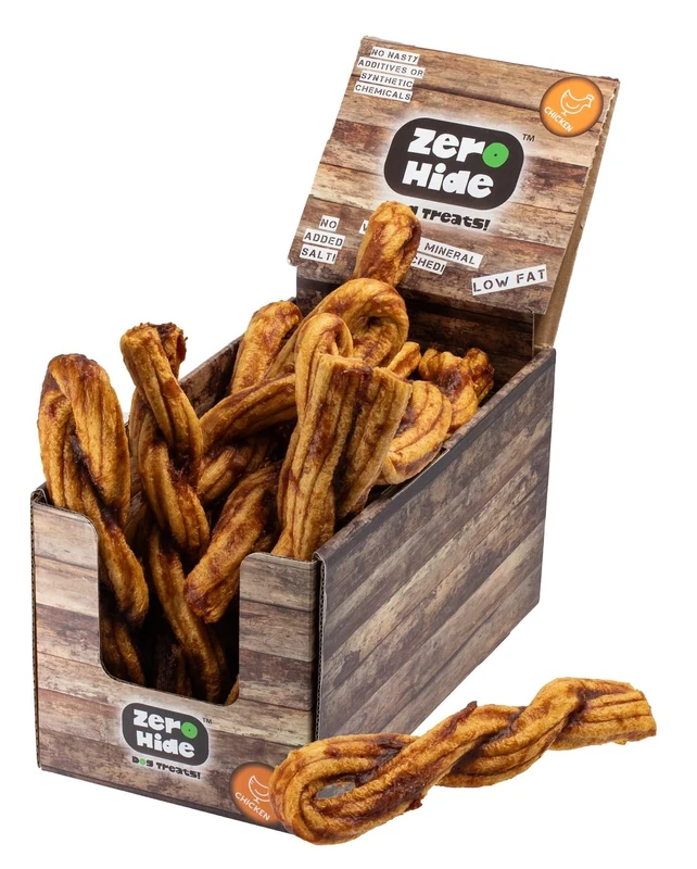 Zero Hide Natural Chicken Puffed Dog Plaits - Healthy & Low-Fat Treats - 800g Pack (Approx. 14 Pieces)
