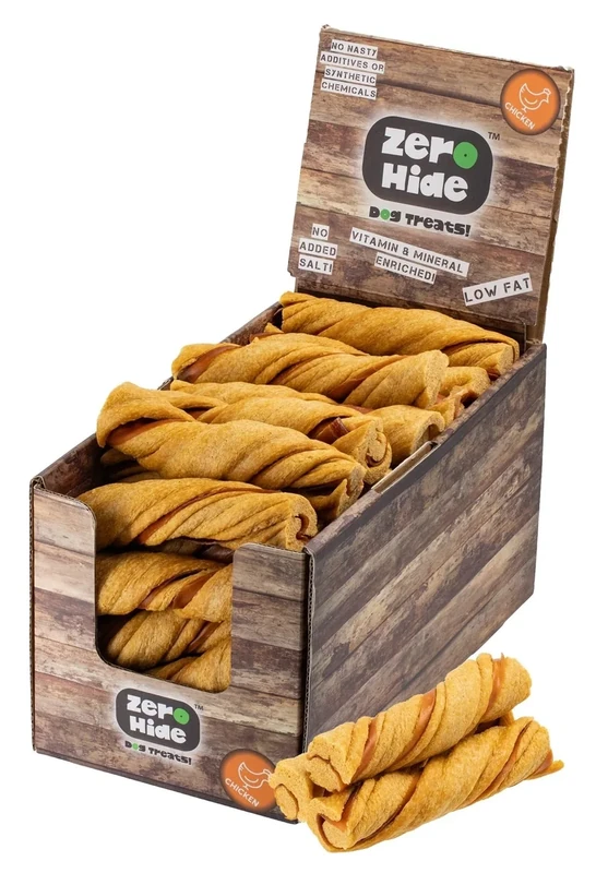 Zero Hide Natural Chicken Puffed Twist Sticks - Healthy & Low-Fat Treats - 1.6kg Pack (Approx. 40 Pieces)