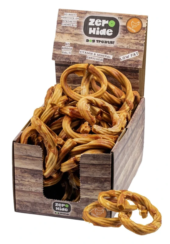 Zero Hide Natural Chicken & Peanut Butter Dog Chew Rings - Healthy & Long-Lasting Treats - 1.6kg Box (Approx. 44 Pieces)