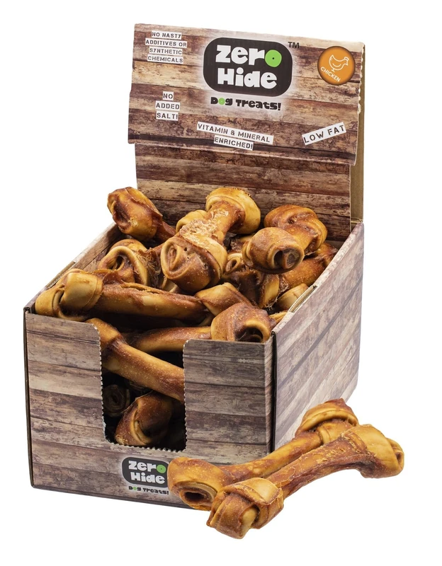 Zero Hide Natural Chicken Large Knotted Dog Bones - Healthy & Long-Lasting Treats - 1.3kg Box (Approx. 12 Pieces)