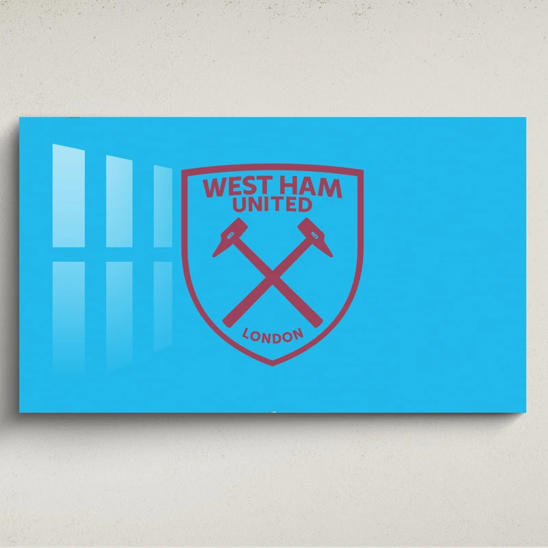 fan decor Licensed Décor West Ham United FC Acrylic Wall Art- Large (130cm (w) x 80cm (h) - Claret Crest on Blue - Image 1