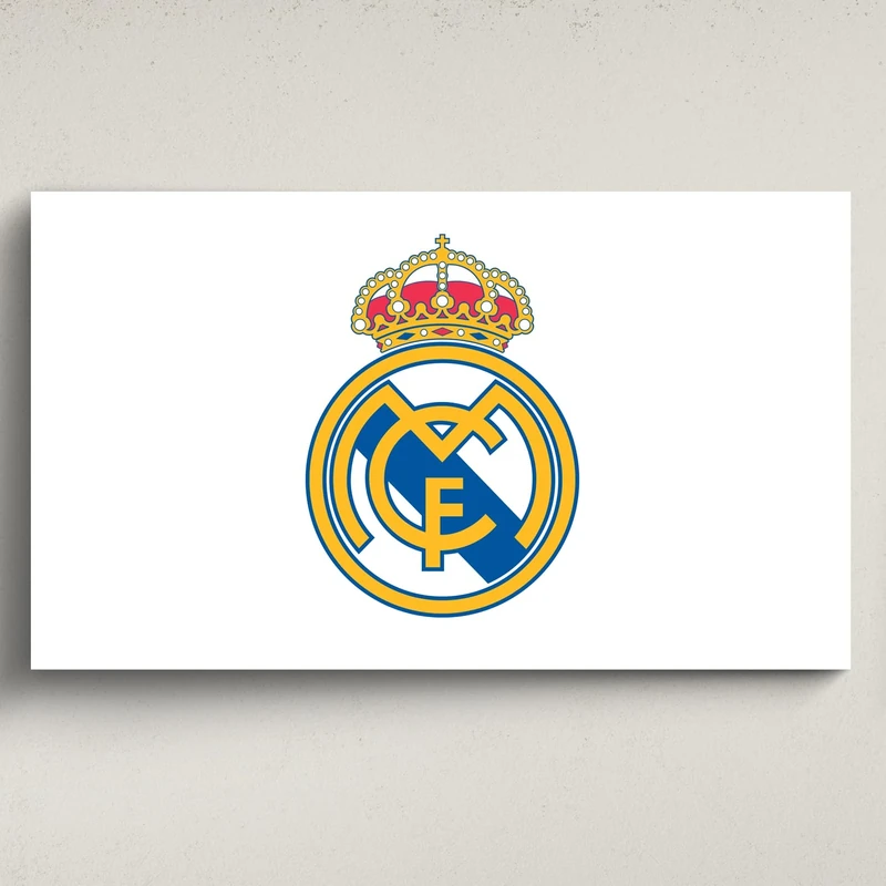Licensed Décor Real Madrid Acrylic Wall Art - Medium (100cm (w) x 60cm (h) - Full Colour Crest on White