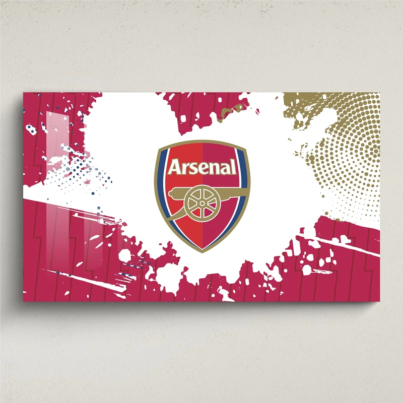 Licensed Décor Arsenal FC Acrylic Wall Art - Small (65cm (w) x 40cm (h) - Full Crest on Lightening Colour Splash, red