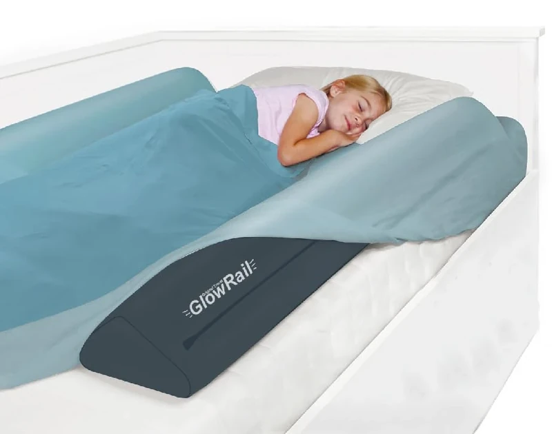 GlowRails [2-Pack Inflatable Bed Rail for Toddlers | Built-in LED Lights for the Bedroom | Blow-up Bed Bumper | Travel, Holiday, Home Use, Bed Rail Beds with non-slip grips | Bed Barrier