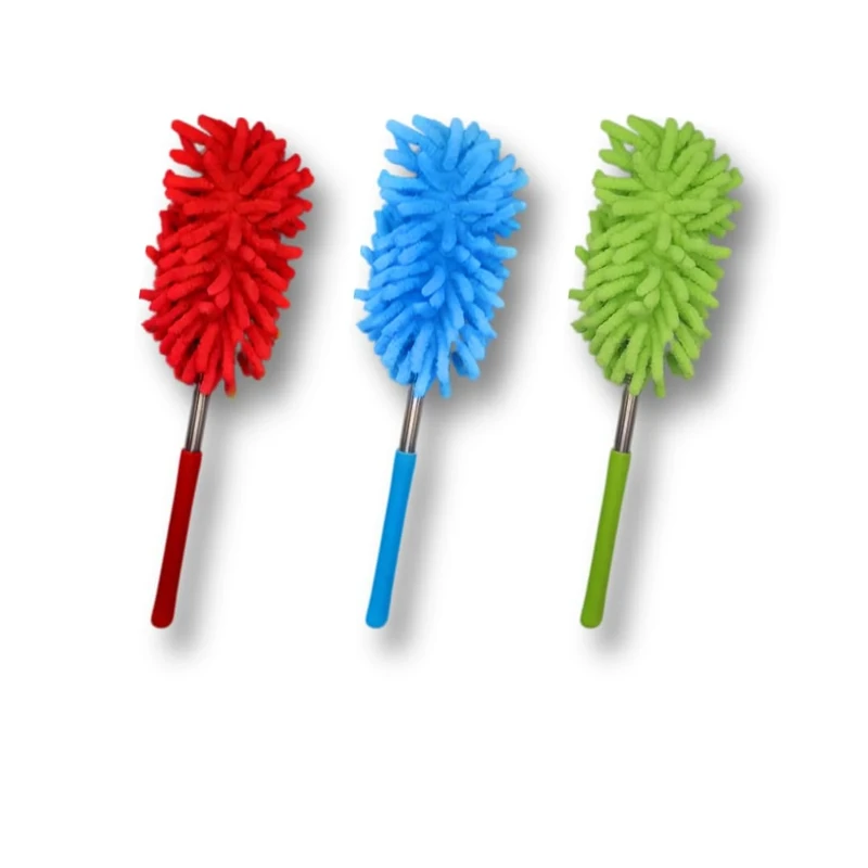 ARCUS 3 Pack Microfibre Extendable Duster, Washable Extendable Feather Duster For Cleaning, Flexible Duster For Home, Office, Bathroom, Garage, Window, Cupboard - Blue, Red, Green