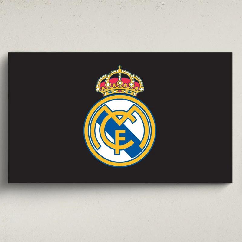 Licensed Décor Real Madrid Acrylic Wall Art - Medium (100cm (w) x 60cm (h) - Full Colour Crest on Brand Black