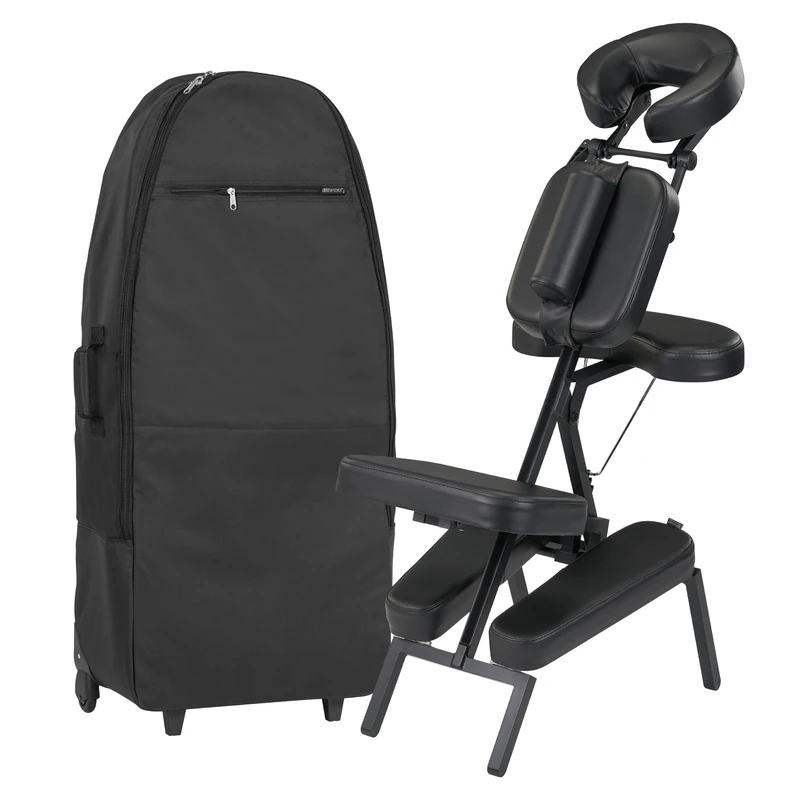 Master Massage Apollo Extra Large Portable Massage Chair – Lightweight Aluminum Tattoo Folding Chair with Enhanced Cushions and Wheeled Carrying Bag – Black