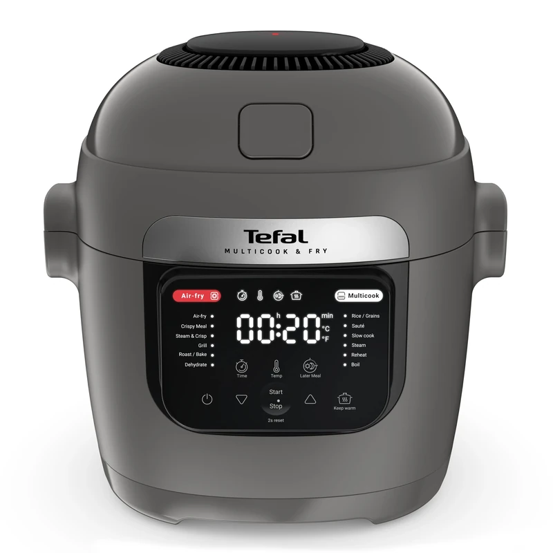 Tefal Multicook & Fry, air fryer and Multicooker, 12 Programs, Crispy Results, Multi-Layer Cooking, 6 L Capacity, Hippo Iron, MY730BG1