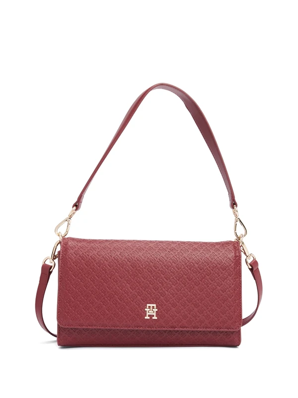 Tommy Hilfiger Women's Monogram Shoulder Bag with Removable Crossbody Strap, Raspberry Truffle, One Size