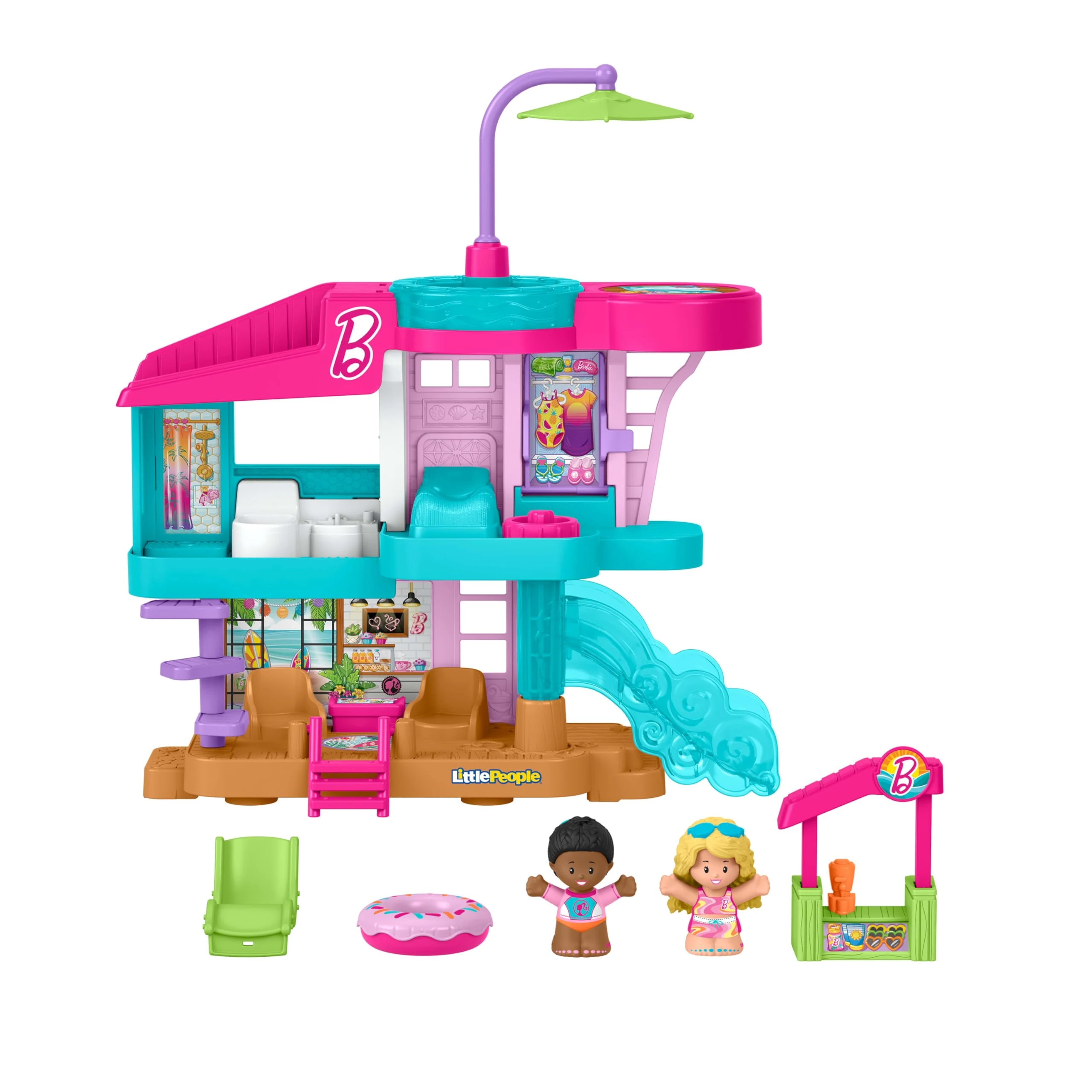 Fisher-Price Little People Toddler Toy Barbie Beach House Playset with Figures & Accessories for Preschool Pretend Play Kids Ages 18+ Months, JCW71