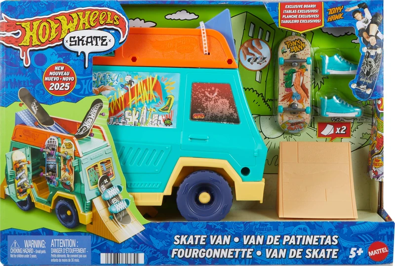 Hot Wheels Skate Playset with Exclusive Fingerboard & Pair Removable Shoes, Skate Van Designed in Collaboration with Tony Hawk, JGG91