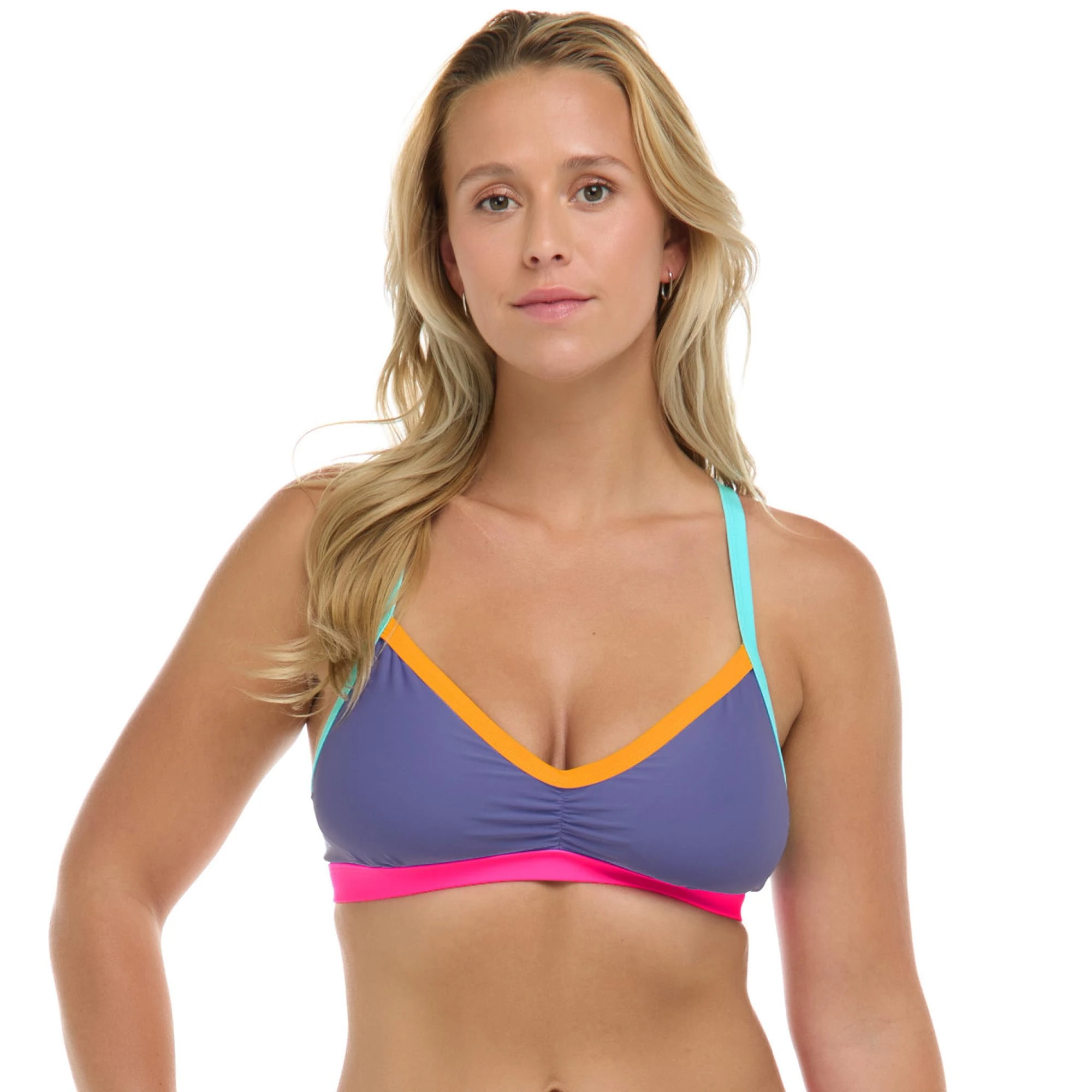 Body Glove Women's Drew D, Dd, E, F Cup Bikini Top Swimsuit with Adjustable 2-Way Back Detail, Iris Blue Colorblock, E