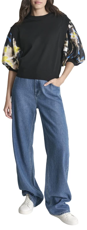DKNY, Women's 3/4 SLV PRNTD SCRF T, BK/ABST Tiger,XXS, Bk/Abst Tiger, XL - Image 1