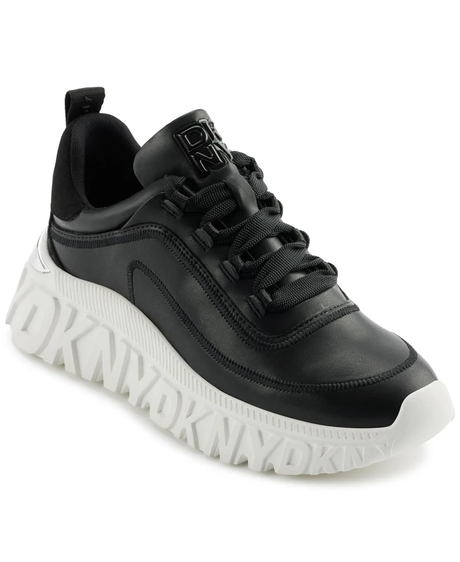 DKNY Women's Lacombe-Lace Up Sn Sneakers, Black, 4 UK