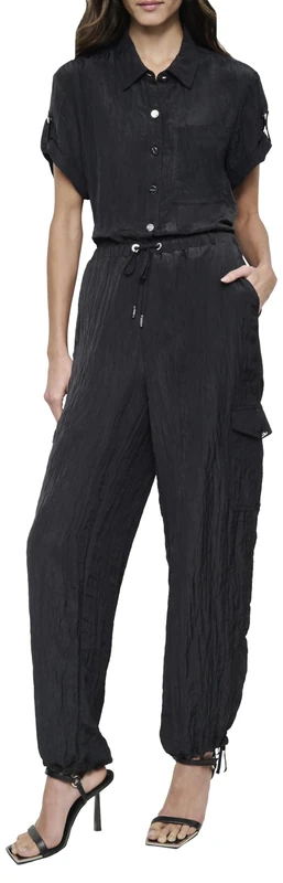 DKNY Women's Tech Crinkle Jogger Pants, Black, XL - Image 1