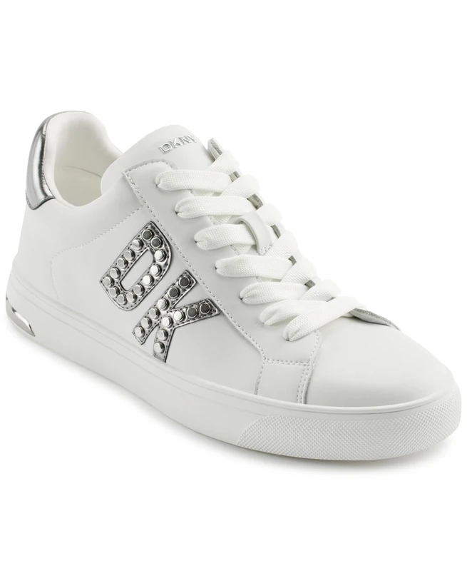 DKNY Women's Abeni-Lace Up On S Trainers, White Nickel, 4.5 UK