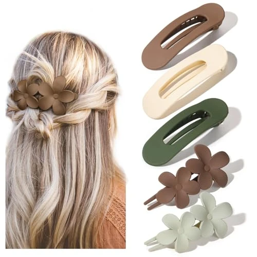 ZUFIO 5Pcs Flat Hair Clips for Women - Hair Claws for Lying, Driving - Bridesmaid Hair Clips for Women Girls Wedding