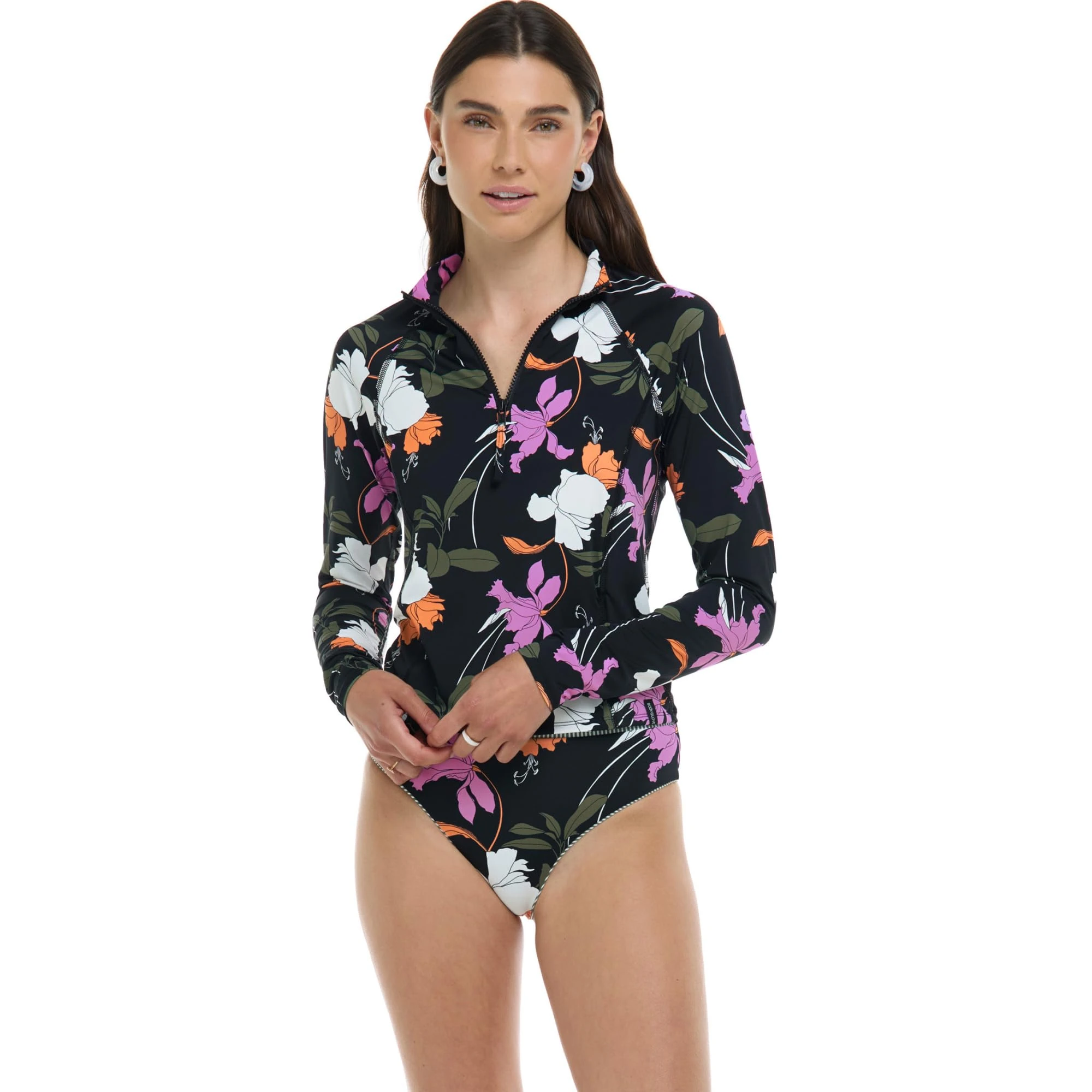 Body Glove Women's Raelynn Long Sleeve Crop Top Rashguard Rash Guard Shirt, Dreamy Floral, XS
