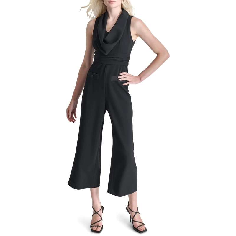DKNY Women's L/S Pleated A-line Dress, Black, 16