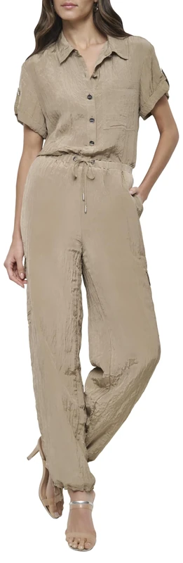 DKNY Women's Tech Crinkle Jogger Pants, Taupe, L