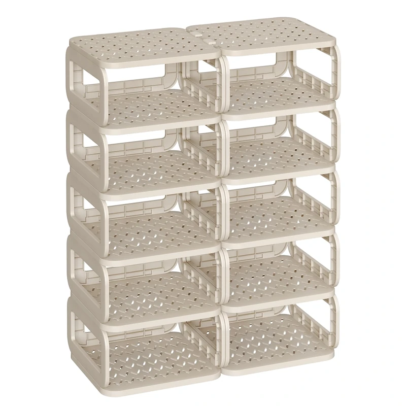 SONGMICS Shoe Rack, 10 Compartments, Space-Saving, Open Shoe Storage, Hallway, Bathroom, Cappuccino Beige LPC038K01