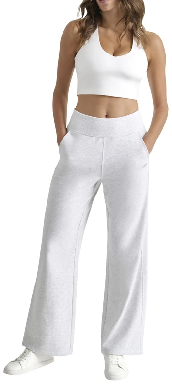 DKNY Women's Mini Stud Logo Wide Leg Pant with Pockets, Optic HTHR, M