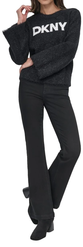 DKNY Women's Scoop Neck Metallic Sweater, black/white, S