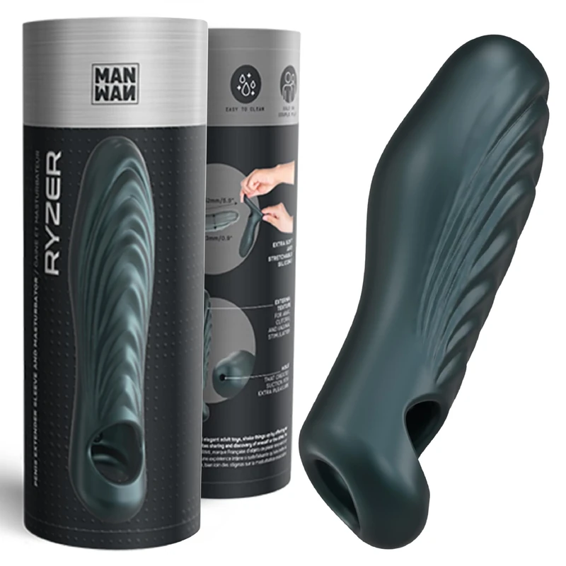 Manwan Ryzer Penis Extender and Soft Masturbation Sleeve Dark Gray 15.2 cm