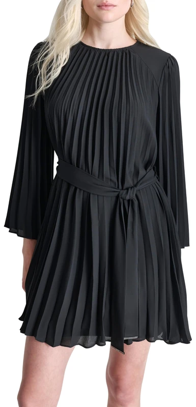 DKNY Women's V-Neck Flutter Sleeve Dress, Black, 14