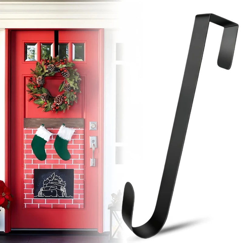 FQING Christmas Wreath Hanger - Metal Over Door Hook 12in