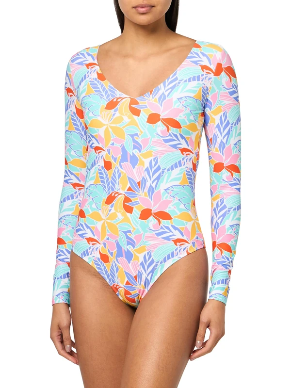 Body Glove Women's Long Sleeve Paddle One Piece Swimsuit with UPF 50, Floret Floral, S