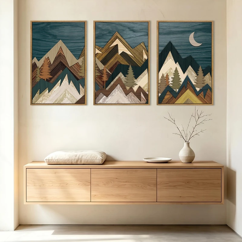 BINCUE Large Mountain Wall Art Set Moon and Froest Wall Decor 24x36 inches