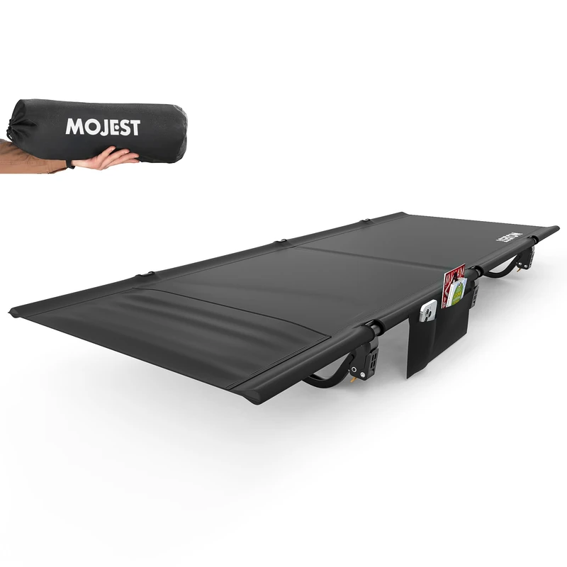 Mojest Ultralight Camping Cot for Adults - Portable Folding Camping Bed, Supports 350 lbs - Lightweight for Travel, Camping, Hiking, Backpacking, Mountaineering, Black - Image 1