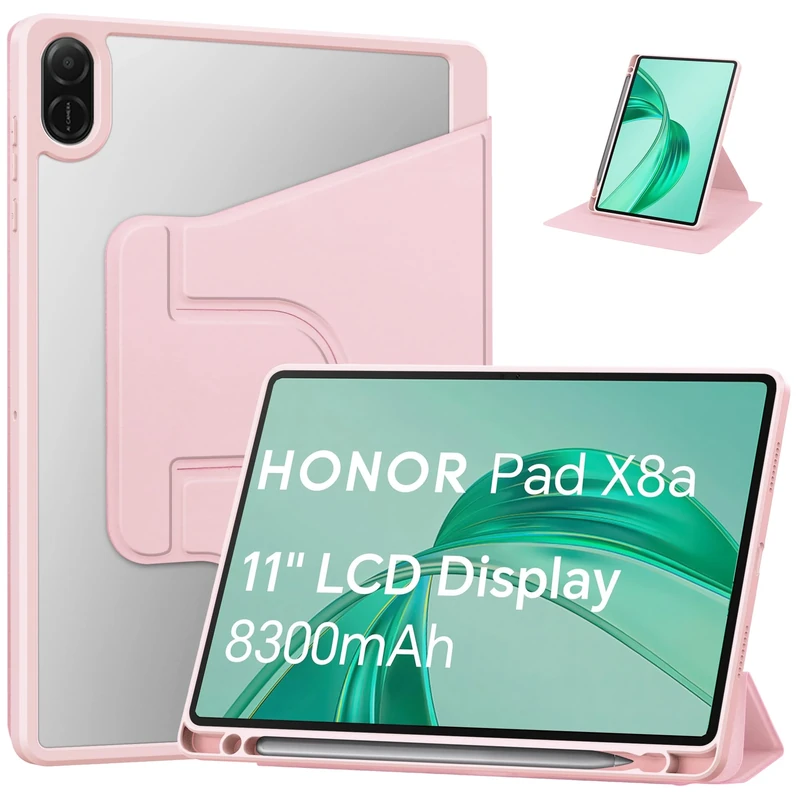 YRH for Honor Pad X8a Case 11 inch 2024, 360 Degree Rotating Stand Protective Cover Case for Honor Pad x8a tablet 11'' (Pink)