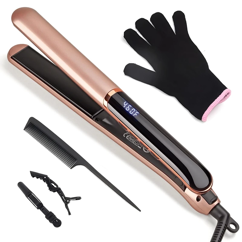 Flat Iron Hair Straightener with Floating Plates Get Shinier & Smoother Hair, 14 Adjustable Temp, Dual Voltage Digital Display 100°C–230°C, for All Hair Types