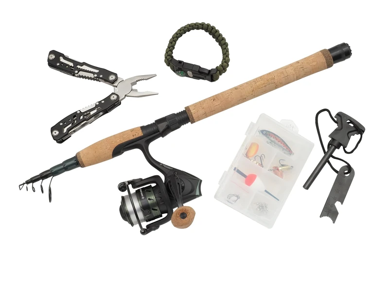 Abu Garcia DIPLOMAT Wilderness Survival Kit Combo, Complete Fishing and Survival Kit for Outdoor Adventures with Paracord for emergency, Multitool, Bracelet, camping, Hiking, bushcraft, Travel Combo