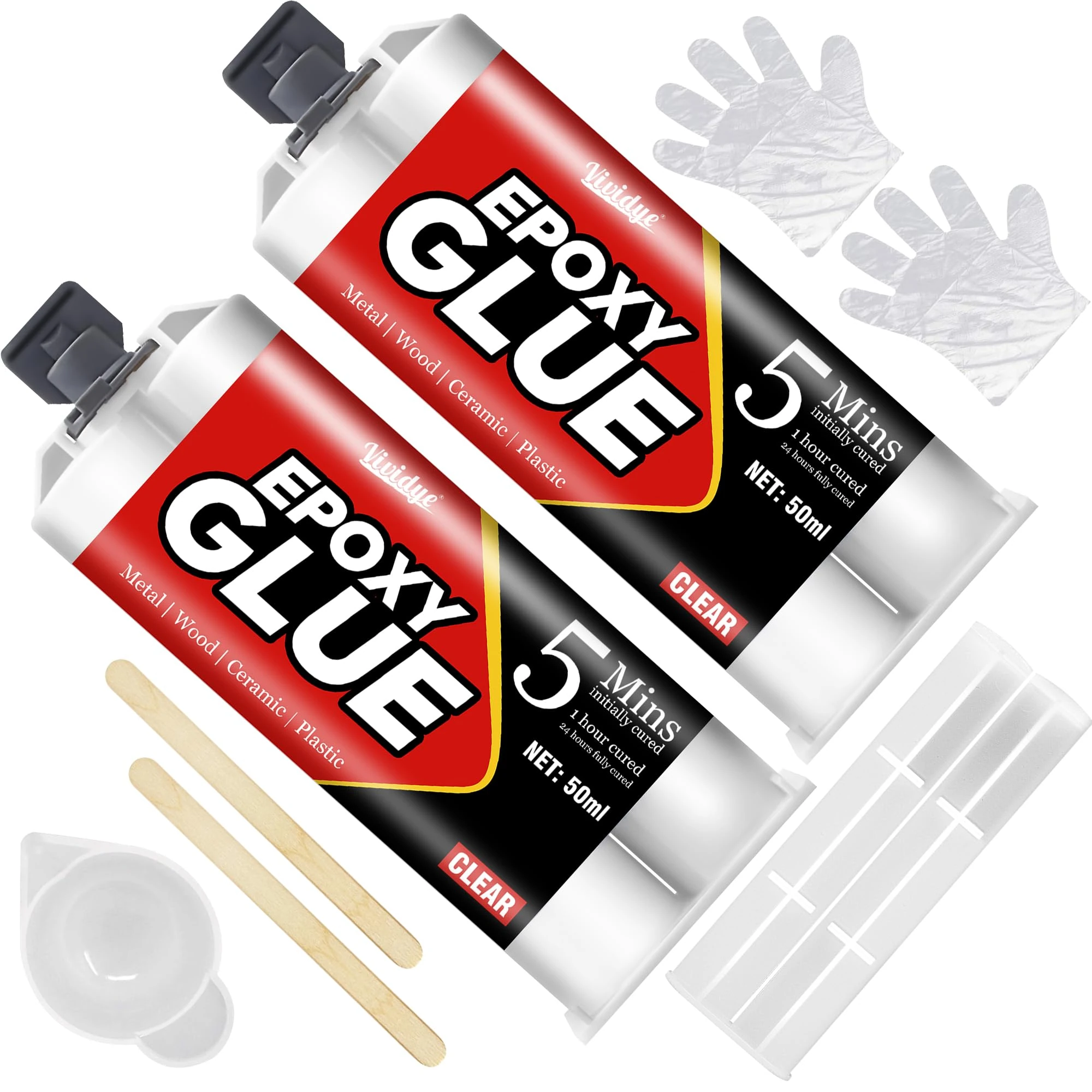 5 Minute Epoxy Glue 100ml, Universal Clear Epoxy Adhesive for Metal, Plastic, Wood, Ceramics, Glass and More, Sturdy, Waterproof, Heat-Resistant, Fast Curing 2 Part Epoxy Resin Kit
