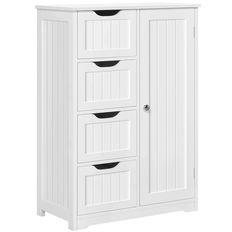 Yaheetech Bathroom Floor Cabinet Free Standing Storage Unit Wooden Cabinet Cupboard with 4 Drawers & 1 Door, Adjustable Shelf, White