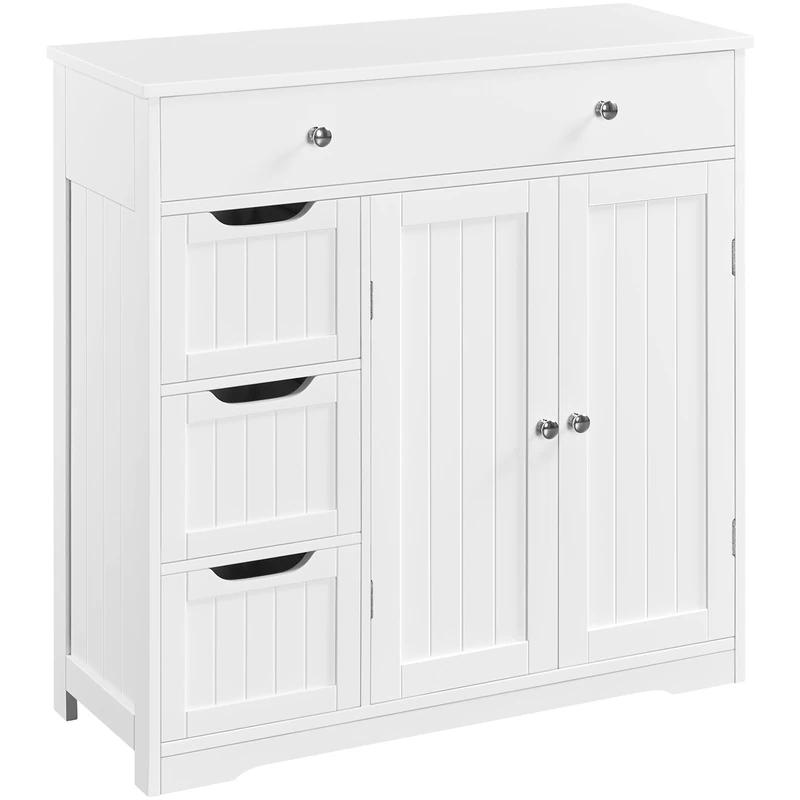 Yaheetech Bathroom Floor Cabinet Bathroom Storage Cabinet Free Standing Bathroom Storage Unit with 4 Drawers & 2 Doors, Adjustable Shelf, 30 x 80 x 81.5 cm, White