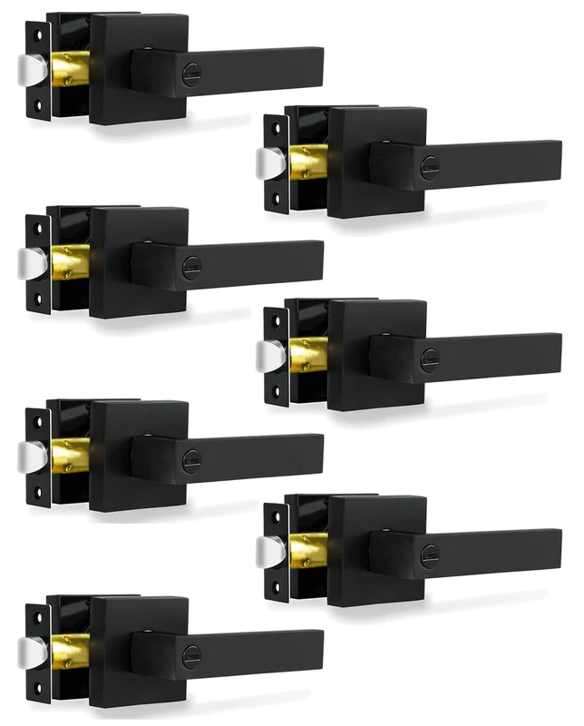 Privacy Door Levers, RAZCC Matte Black Door Handles Heavy Duty Bed and Bath Door Locks Interior Keyless Locksets, Reversible for Left Right Handed Doors, 7 Pack